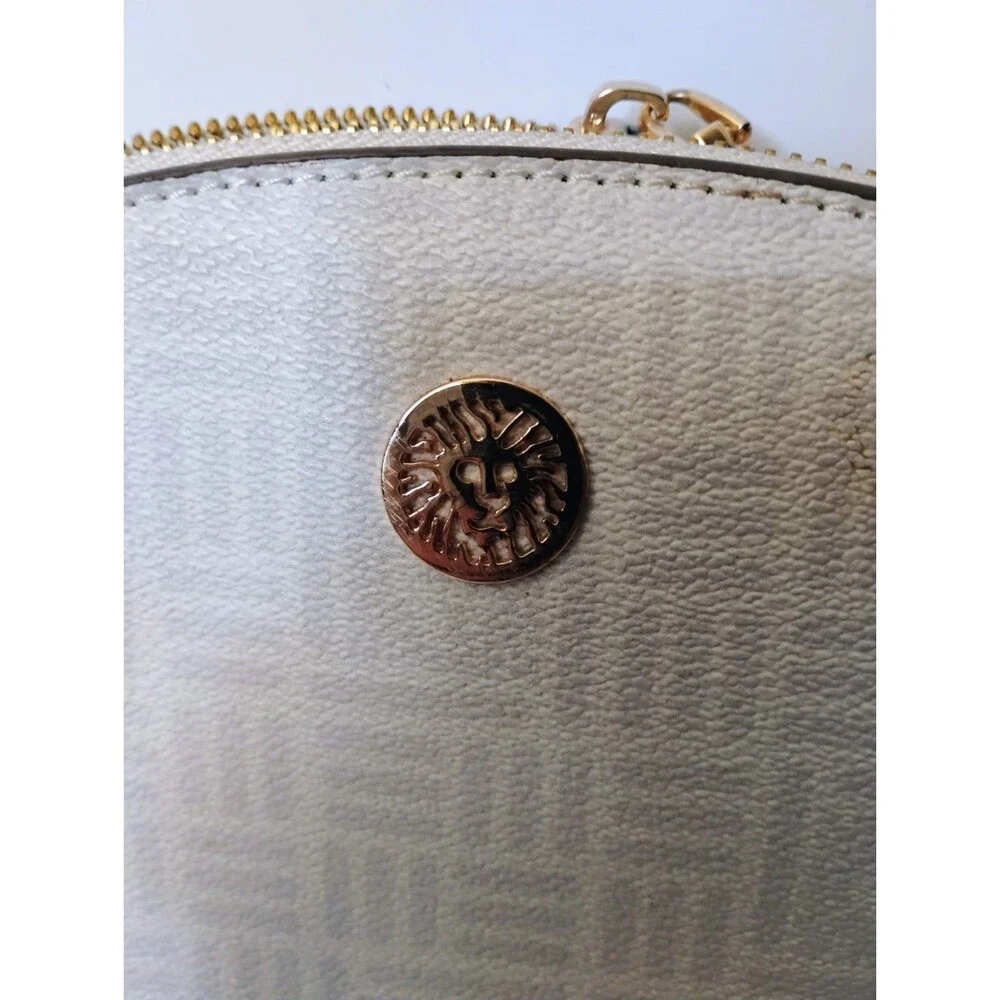 Anne Klein Tile Lion Logo Crossbody Bag Dome Triple Compartment Purse Cream Tan